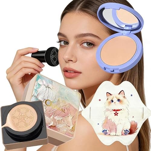 Mushroom-Head Cushion Foundation, Setting Powder (3 Shades Available), and Puff Set — Conceals, Sets Makeup, and Creates a Long-Lasting Matte Finish(Natural Color)
