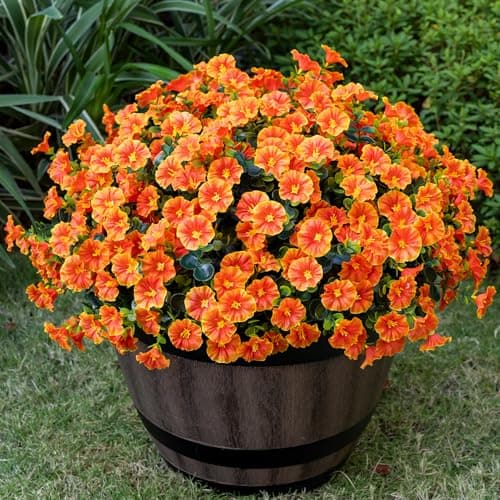 Nigirior Artificial Faux Flowers for Outdoor 16 Bundles Boxwood Fake Morning Glory for Planter,UV Resistant Fake Flowers for Home Porch Patio Outside(Orange) - Image 1