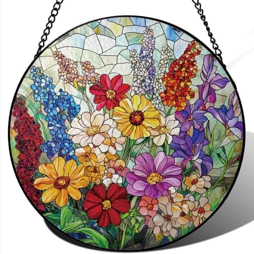 Colorful Wildflowers Suncatcher -7.9 in Stained Glass Window Hanging Sun Catcher Garden Decor - Image 1