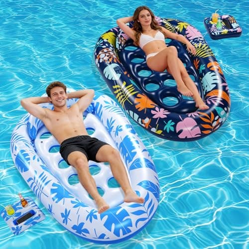 VIWUHUG 2 Pack Blue Giant Inflatable Pool Floats 78x55 Inches Pool Floats Adult Mat with Headrest & Cup Holder Lake Float Raft Water Lounger Multi-Use Swimming Floaty for Party Beach Outdoor - Image 1
