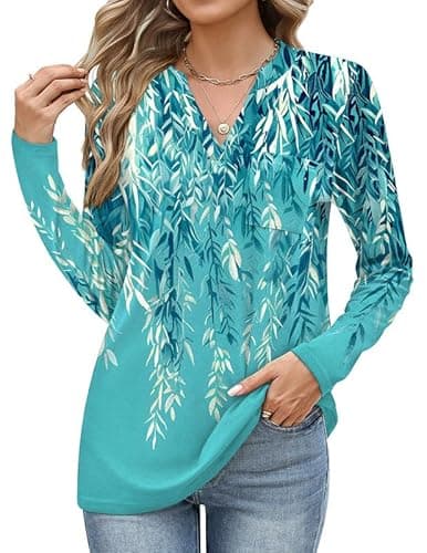 Misakia Long Sleeve Tunic Tops for Women V Neck Dressy Casual Shirts With Pocket Loose Fit 2025 - Image 1