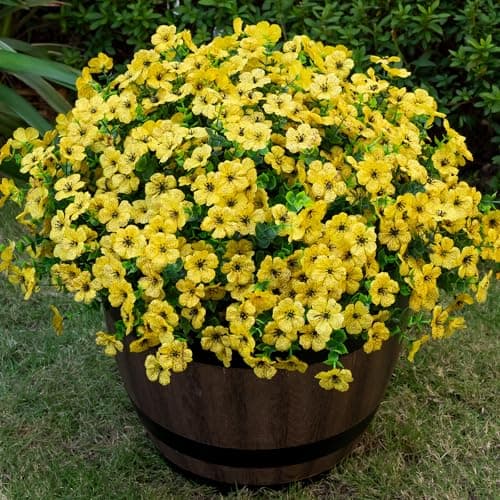 Lnoicy 20 Bundles Artificial Flowers for Outdoor Fake Plants for Spring Decoration,Faux Eucalyptus Flowers for Planter UV Resistant Lifelike for Home Porch Garden(Yellow) - Image 1