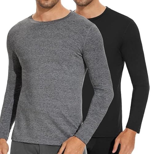 SIMIYA Mens Thermals Long Sleeve Undershirt Warm Fleece Lined Base Layer Thermal Tops Long John Shirts for Men BK+GR 3XL - Image 1