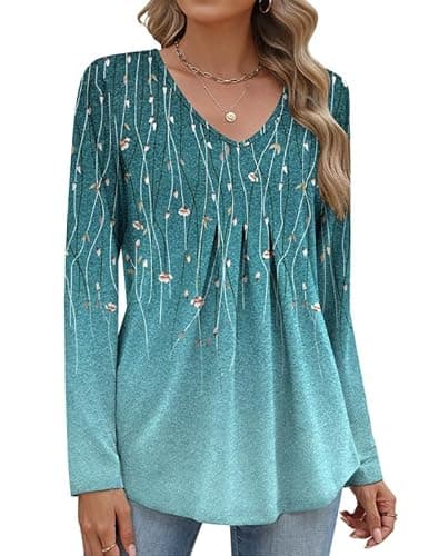 Misakia Women Long Sleeve Top V Neck Casual Shirt Loose Fit Fall Blouse Trendy Tunic Clothes 2025 - Image 1