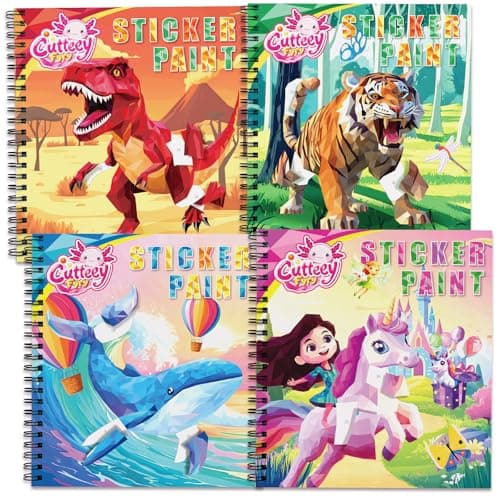 CutteeyFyry 4PCS Paint by Number Sticker Book Travel Activities for Girls Boys Kids Ages 4-10 Road Trip & Airplane Quiet Time Toys, Birthday Present, Preschool Classroom Party Gifts - Image 1