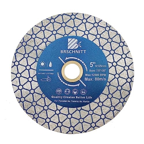 Diamond Saw Blade Tile Cutting Disc - BRSCHNITT 5 Inch for Cutting Granite Porcelain Ceramic Marble Artificial Stoneware Edge Grinding for 7/8”- 5/8” Arbor Angle grinde - Image 1