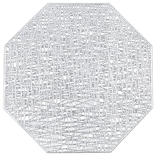U'Artlines Octagonal Placemats Hollow Out Mats Vinyl Non-Slip Heat Insulation Kitchen Table Mats (Octagonal Silver, 6pcs) - Image 1