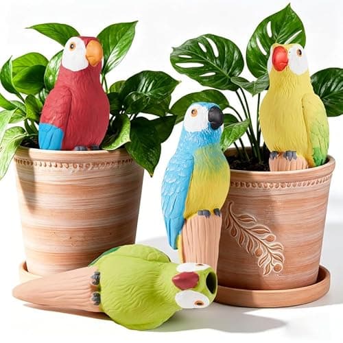 YesWhat Self Watering Plant Spikes 4 Pack, Terracotta Parrot Automatic Plant Waterer for Indoor Outdoor Plants, Slow Release Watering Stakes, Vacation Plant Watering Devices for Potted Plants Garden - Image 1