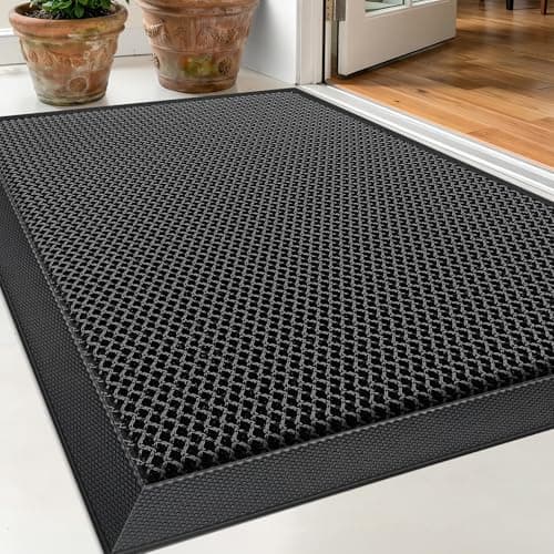 WELDUN Front Door Mat, Heavy Duty Non-Slip Rubber Dirt Trapper, Quick-Dry Low-Profile Washable Easy Clean, Welcome Mat for Indoor Outdoor Entryway Porch Patio Garage Mudroom 30"x17", Grey
