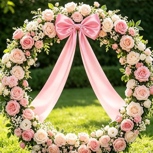 Large Pink Bow Decorations 24 x 87 Inch Giant Pink Bows with Rope and Double-Sided Tape for Wedding Bridal Shower Birthday Valentine's Day Bachelorette Coquette Room Wall Decoration (47 INCH Pink Bow) - Image 1