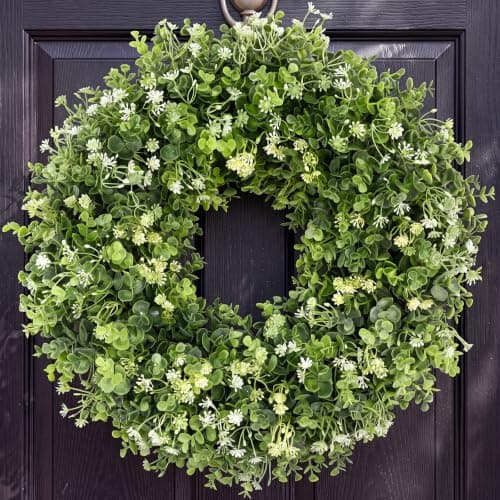 20" Boxwood Wreaths for Front Door, Green Wreath for Ourside All Season - Image 1
