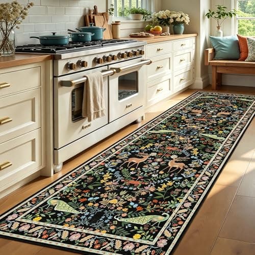 Black Floral 2'6"x8' Washable Non Slip Runner Rugs for Hallways, Non Skid Stain Resistant Rug Runners for Kitchen, Entryway, Mudroom - Dark Floral Cottagecore Home Decor - Image 1