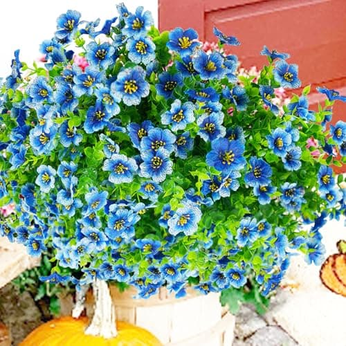 trytuny Artificial Flowers for Outdoor, UV Resistant Fake Silk Flowers, Realistic Faux Plants for Outside Indoor Porch Patio Window Box Planter Home Decor (20, Blue) - Image 1