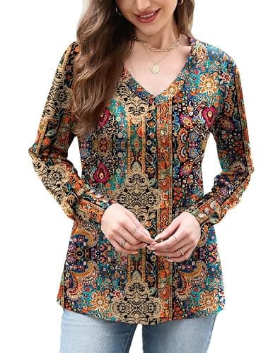 Misakia Womens Tops Dressy Casual 2025 Trendy V Neck Long Sleeve Shirts Flowy Tunic Top Soft Blouses Business Casual Fall Winter Outfits for Women Clothes Ladies Tops - Image 1