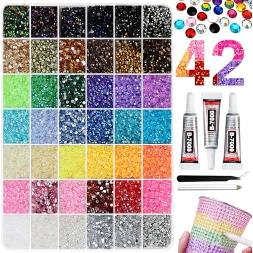 32000Pcs Resin Rhinestones for Bedazzling Kit, 42 Color 3mm Flatback Gems for Crafting Diamond Art with 3Pcs 10ml Jewelry Glue & Tools for Nail Book Painting Accessories - Image 1