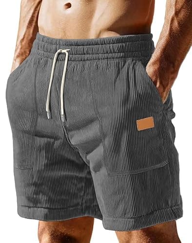 Sailwind Mens Corduroy Shorts Loose Fit Flat Front Elastic Waist Drawstring Lightweight Summer Beach Pants for Men Dark Gray - Image 1