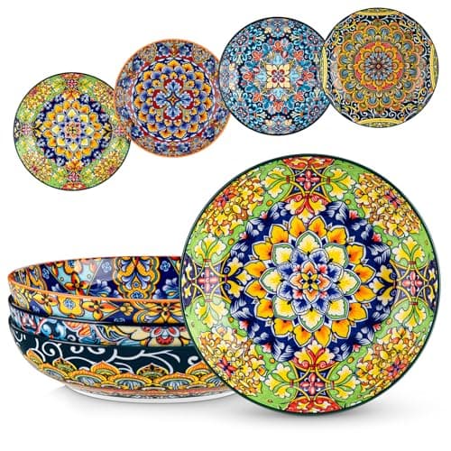 vancasso Pasta Bowls, 42 oz Ceramic Salad Bowls of 4,Large Corlorful Serving Bowls for Kitchen, Dishwasher & Microwave Safe Soup Bowls, Pasta Plates - Image 1