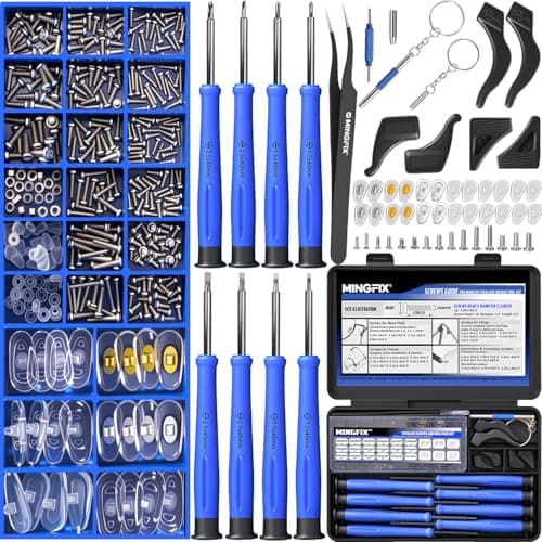 Eye Glasses Repairing Kit, MINGFIX Magnetic Eyeglass Repair Tool Set with Multiple Size Screws,8 Precision Screwdrivers,Nose Pads,Ear Grips and Tweezer with Travel Case for Glasses,Sunglasses - Image 1