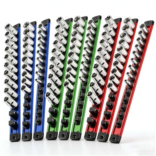Magnetic Socket Organizer Set, 9-Piece Detachable Magnetic Socket Holder for 1/4, 3/8, 1/2 Sockets, 120-Slot Aluminum Socket Organizer Magnetic for Toolbox Drawer, Garage & Mechanics (Red/Blue/Green) - Image 1