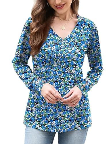 Misakia Tops for Women Trendy 2025 Fall Winter Outfits Dressy Casual V Neck Loose Fit Long Sleeve Shirts Buttons Flowy Soft Tunic Top Business Outfits Ladies Blouses - Image 1