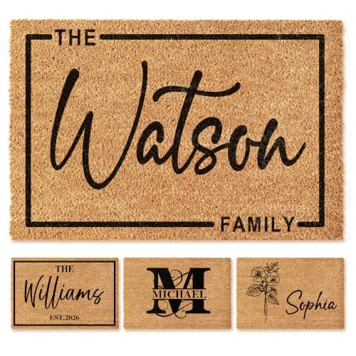 Fincekoom Personalized Natural Coco Coir Door Mat with Heavy Duty Backing Custom Non-Slip Front Door Welcome Mats for Outside Entrance or Porch Entry Housewarming Gift for Home Decor