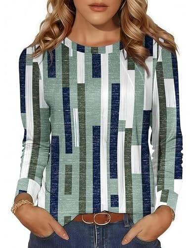 Misakia Long Sleeve Tunic Tops for Women Crew Neck Pleated T-Shirts Business Work Blouses Fall 2025 Clothes Jh530 M - Image 1
