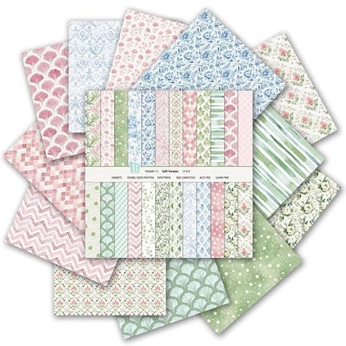 12x12 Scrapbook Paper & Scrapbooking Supplies, Bloom Double-Sided Patterned Cardstock Pad, Decorative Craft Sheets for Junk Journal & Photo Album, 24 Sheets