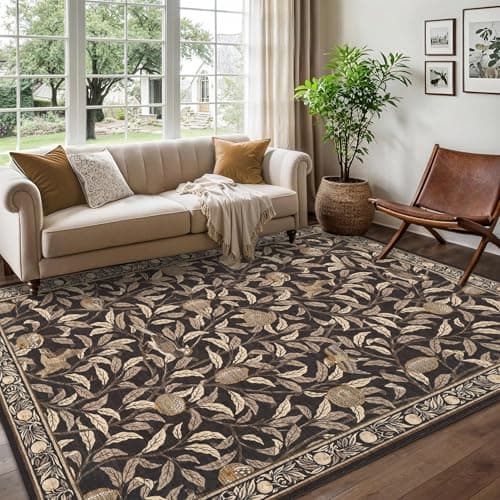 GarveeHome 8x10 Area Rugs for Living Room, Boho Leaf Rugs for Bedroom with Soft Low Pile, Non Slip Botanical Bird Large Washable Rug 8x10 for Dining Room Stain Resistant Brown Throw Rug - Image 1