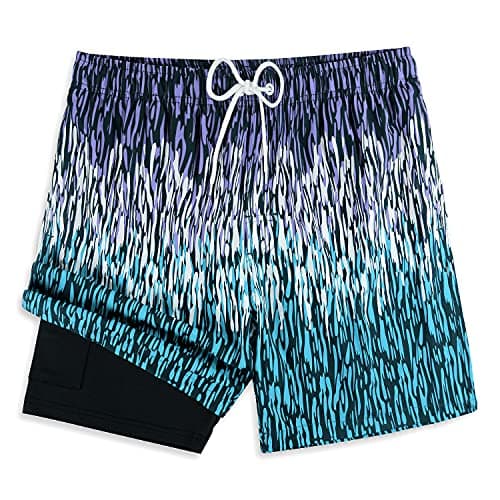 MILANKERR Compression Shorts for Men 5.5 inch Compression Lined Swim Trunks Men (Turquoise Lavender, Large) - Image 1