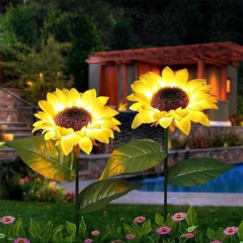 XBllcyiv 2 Pack Solar Garden Stake Lights, Outdoor Sunflower LED Solar Powered Lights for Patio Lawn Garden Yard Pathway Decoration (Sunflower Warm White) - Image 1