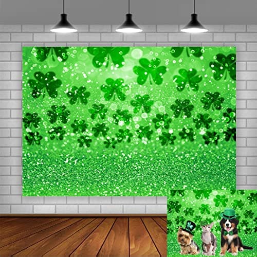 Happy St. Patrick's Day Photography Backdrop Lucky Irish Green Shamrock Bokeh Glitter Sequins Background Children Kids Adults Baby Shower Party Portraits Decor Photo Studio - Image 1