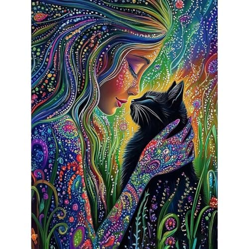 Lophomie Cat Diamond Art Kits for Adults, 5D DIY Cat Diamond Painting for Adults Beginners, Diamond Dots Kits Gem Arts Crafts for Home Wall Decor 12x16 Inch - Image 1