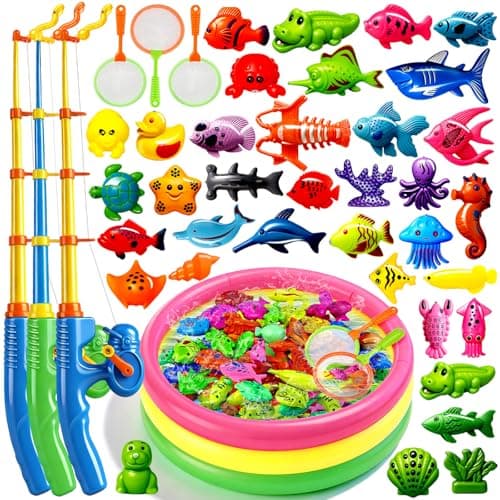 CozyBomB™ Magnetic Fishing Toys Game Set for Kids | Water Table Bathtub Kiddie Pool Party Pole Rod Net, Outdoor Plastic Floating Fish, Toddler Bath Color Ocean Sea Animals Birthday Gift Age 3-5 6 4-8 - Image 1