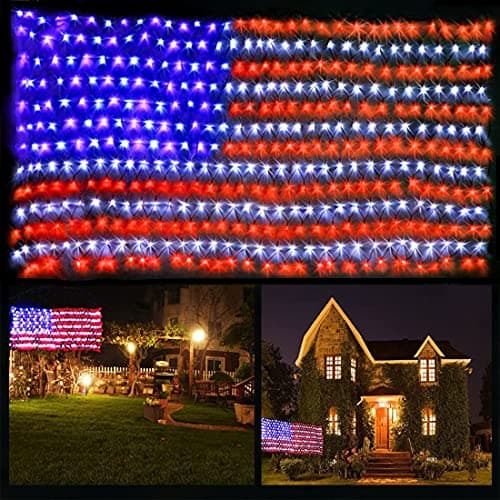 FUNIAO (New) American Flag Lights, 420 LED USA Flag, Outdoor Waterproof Patriotic Lights Hanging Ornaments for Memorial Day, 4th of July, Labor Day, Presidential Election, Christmas - Image 1