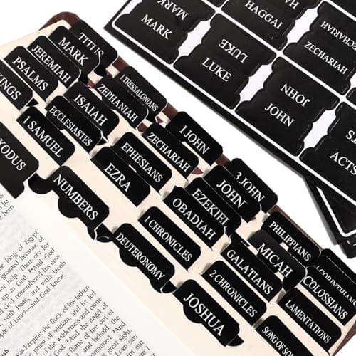 Black Bible Tabs for Men - Paper Index Tabs for Scripture Study & Chapter Markers, 66 Bible Tabs Old and New Testament and 24 Blank Custom Tabs - Image 1