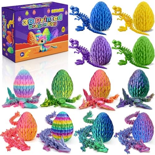 BOYLOVE 3D Printed Dragon Prefilled Easter Eggs Set, 12Pcs 3D Printed Animals Cool Fidget Toy Set for Easter Basket Stuffers, Birthday Party Favors & Kids Gifts - Image 1