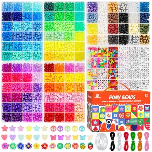Dowsabel 6 Boxes 120 Colors Pony Beads Bracelet Making Kit, Beads for Jeweley Making with Letter Beads Kandi Beads, DIY Arts and Crafts Birthday Gifts - Image 1