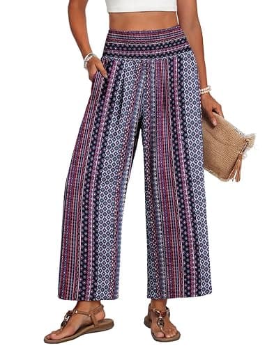 Lepunuo Womens Wide Leg Palazzo Pants High Waist Linen Boho Pant Flowy Spring Summer 2026 Beach Vacation Casual Trousers with Pockets Size Large - Image 1