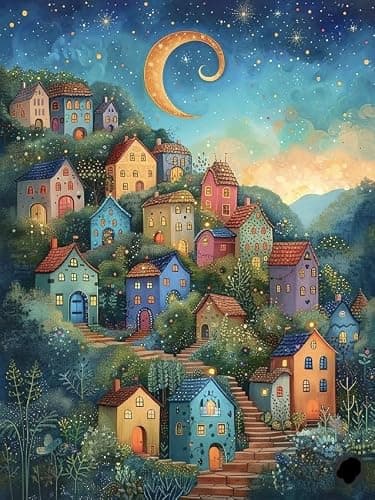 ijbnhd Diamond Art Kits for Adults - House Diamond Painting Kits for Adults, 5D Diamond Painting Dream House, DIY Full Drill Diamond Painting Moon Gem Art Crafts 12x16inch - Image 1