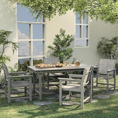 UDPATIO HDPE Outdoor Dining Table Heavy Duty All-Weather Resistant with Umbrella Hole Furniture for Patio, Poolside, Deck, Garden, Porce, Kitchen, Room,Light-Grey,1Table - Image 1