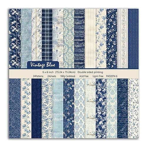 Scrapbook Paper & Scrapbooking Supplies, Vintage Blue 6x6 Double-Sided Patterned Cardstock Pad, Vintage Craft Sheets for Junk Journaling, Card Making & Scrap Book, 24 Sheets - Image 1