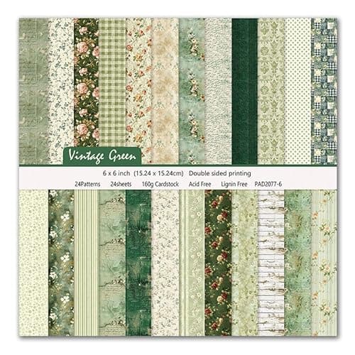 Scrapbook Paper & Scrapbooking Supplies, Vintage Green 6x6 Double-Sided Patterned Cardstock Pad, Botanical Craft Sheets for Junk Journaling, Card Making & Scrap Book, 24 Sheets - Image 1
