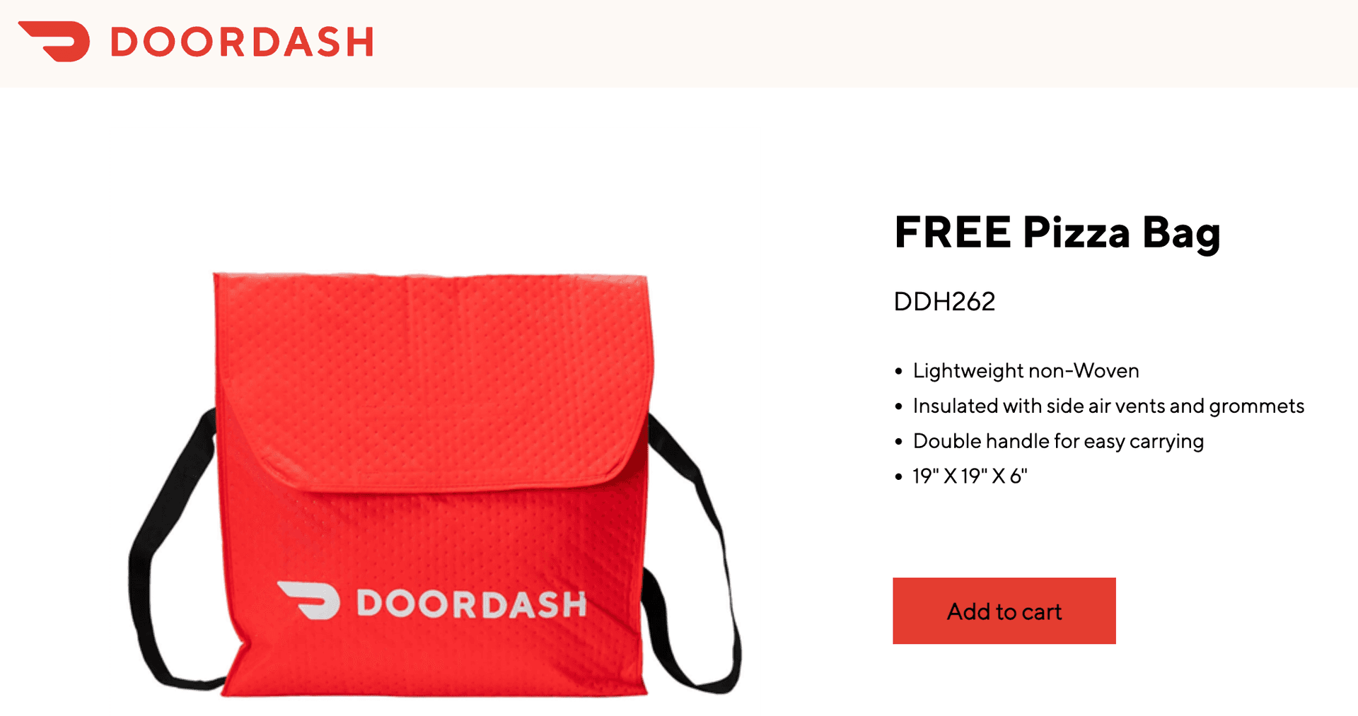 Free DoorDash Pizza Bag (While Supplies Last)