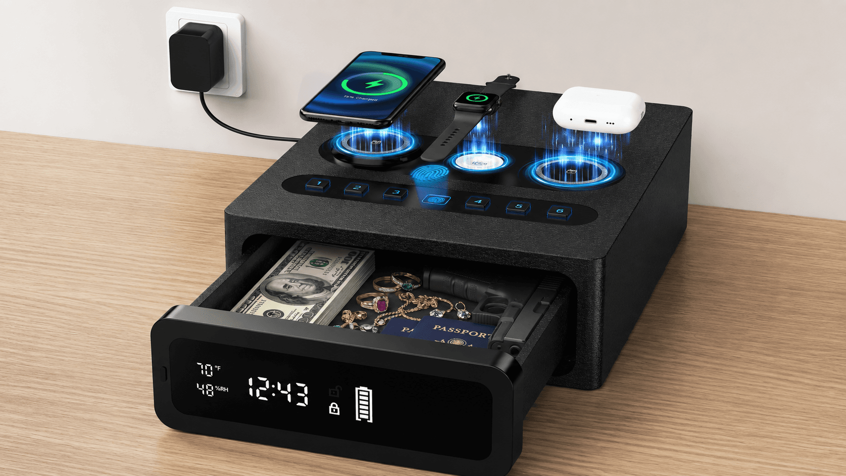 Biometric Bedside Gun Safe With Wireless Charging Is Just $80